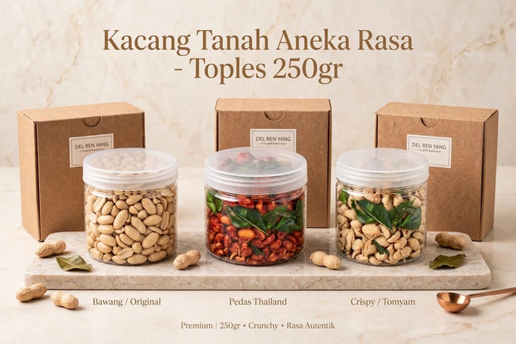 Kacang Kacang Tanah Aneka Rasa. Kacang Bali/Kacang Bawang, Kacang Thailand Pedas & Kacang Thailand Crispy​ 250gr Toples Tabung - Pilihan Rasa